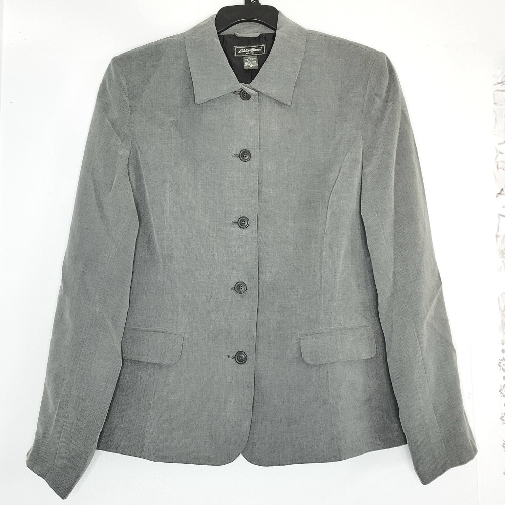 Eddie Bauer Classic Gray/Green Fully Lined Button Up Blazer. Size 14
